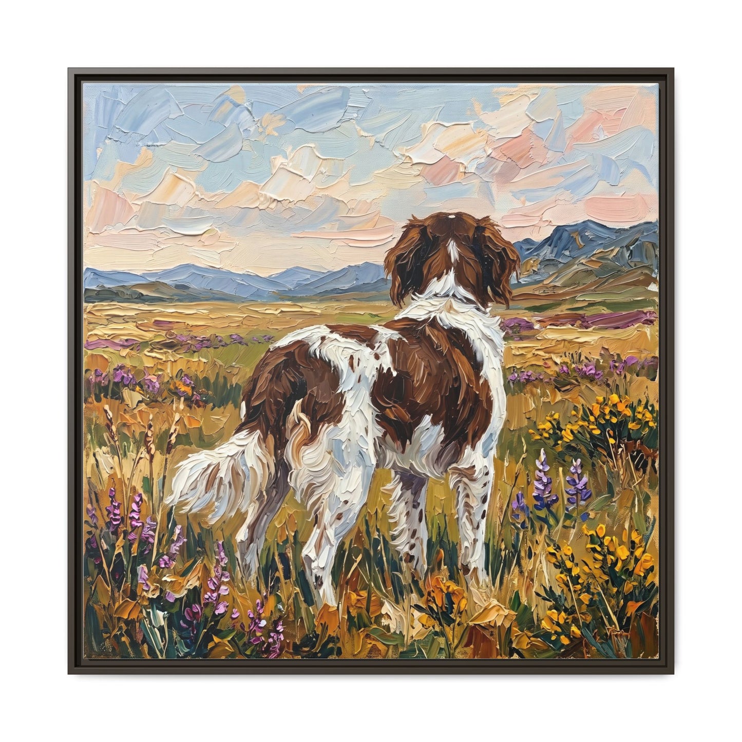 "Amongst The Flowers - Drentsche Patrijshond" Framed Canvas Wall Art