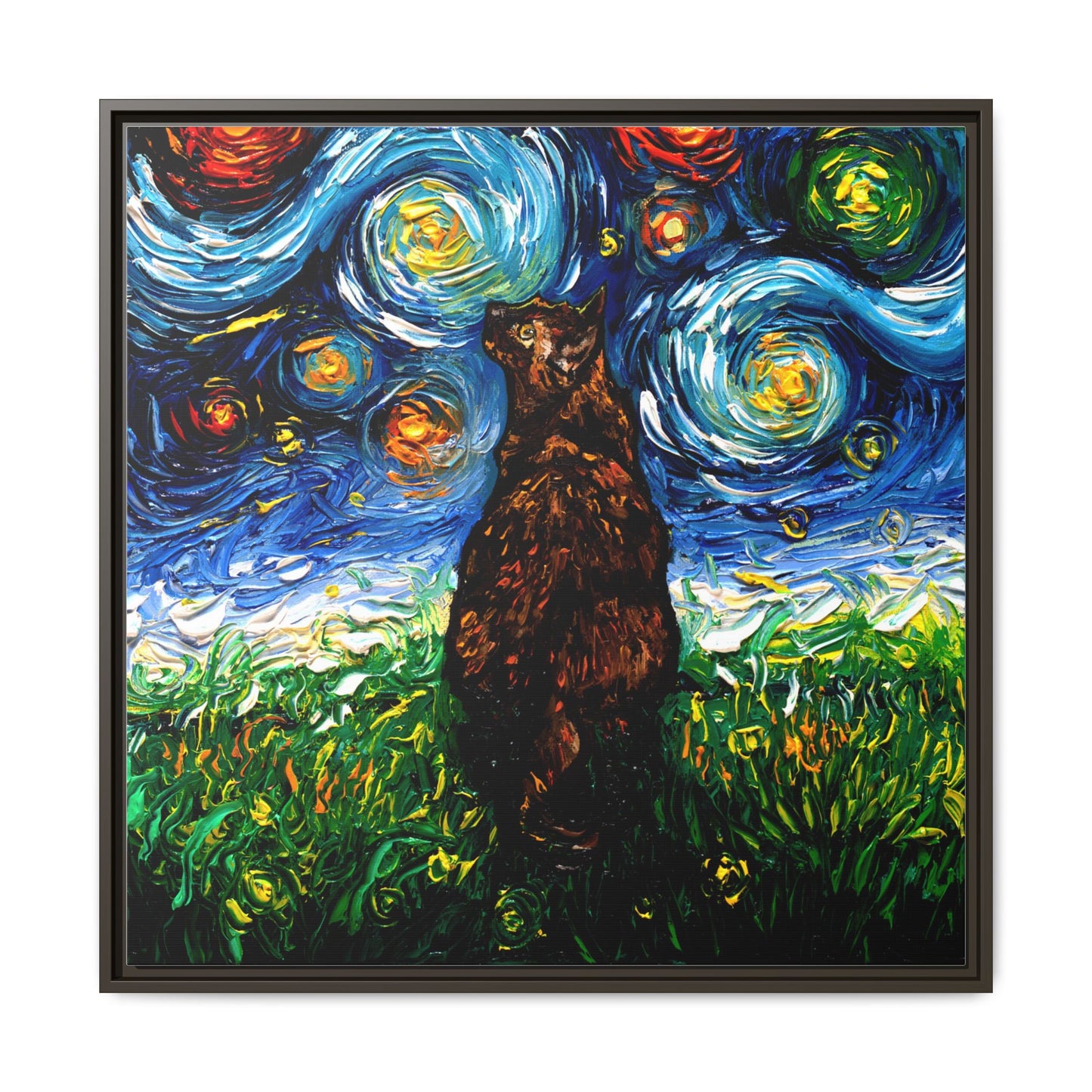 "Tortoiseshell Cat Night" Framed Canvas Wall Art