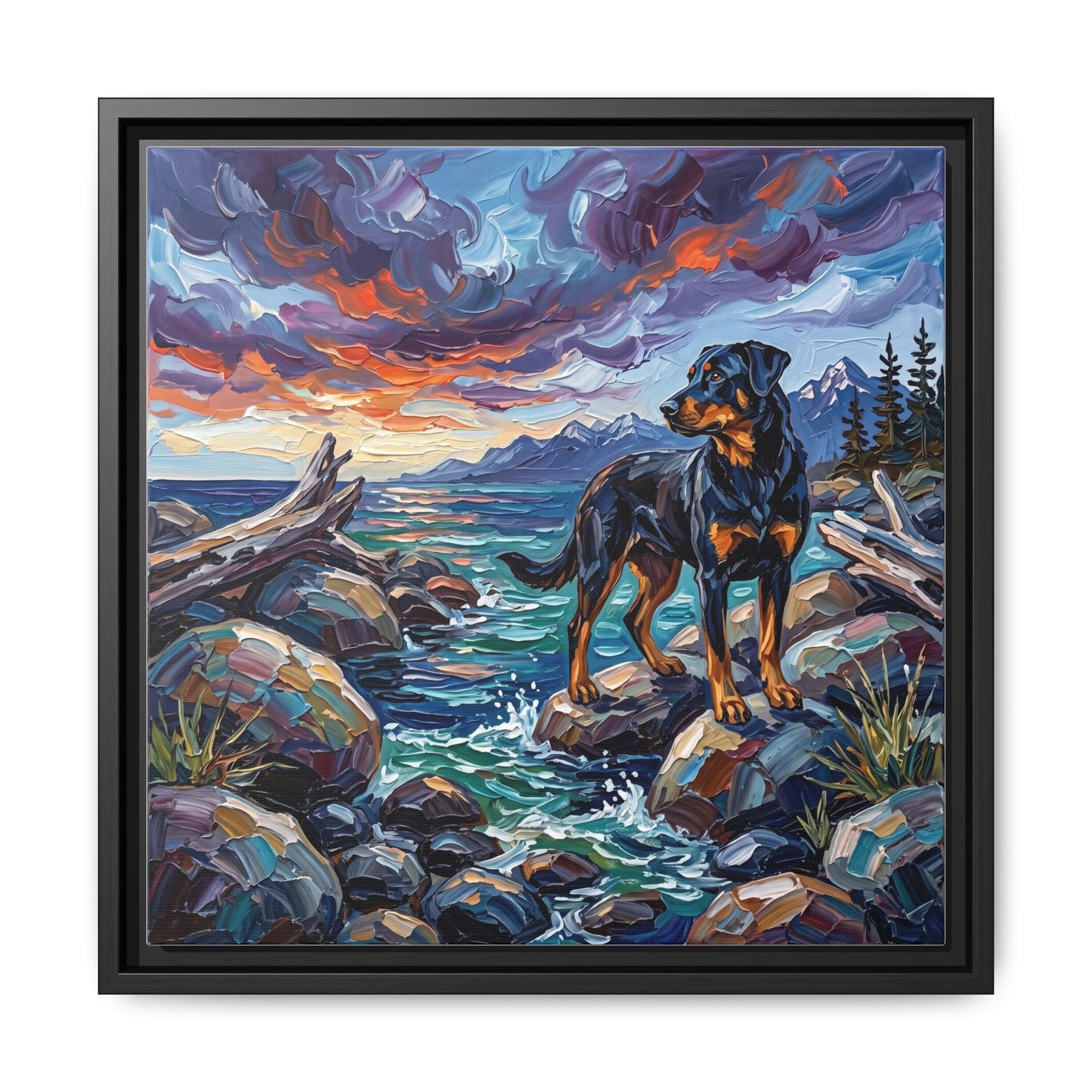 "Beach Day - Beauceron" Framed Canvas Wall Art