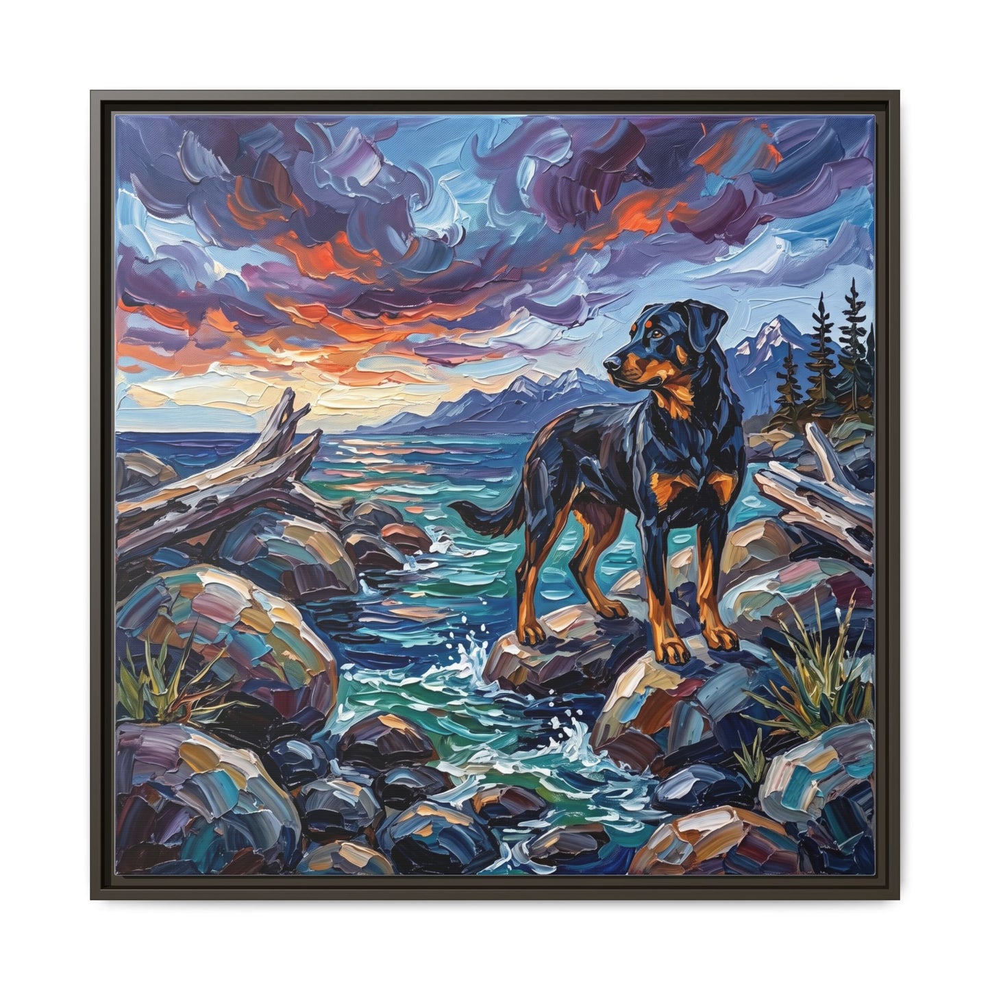 "Beach Day - Beauceron" Framed Canvas Wall Art