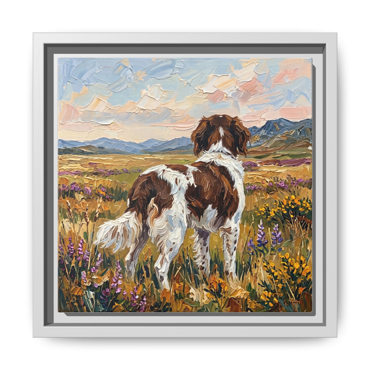 "Amongst The Flowers - Drentsche Patrijshond" Framed Canvas Wall Art