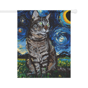 Starry Night Gray Tabby Cat Garden and House Flags
