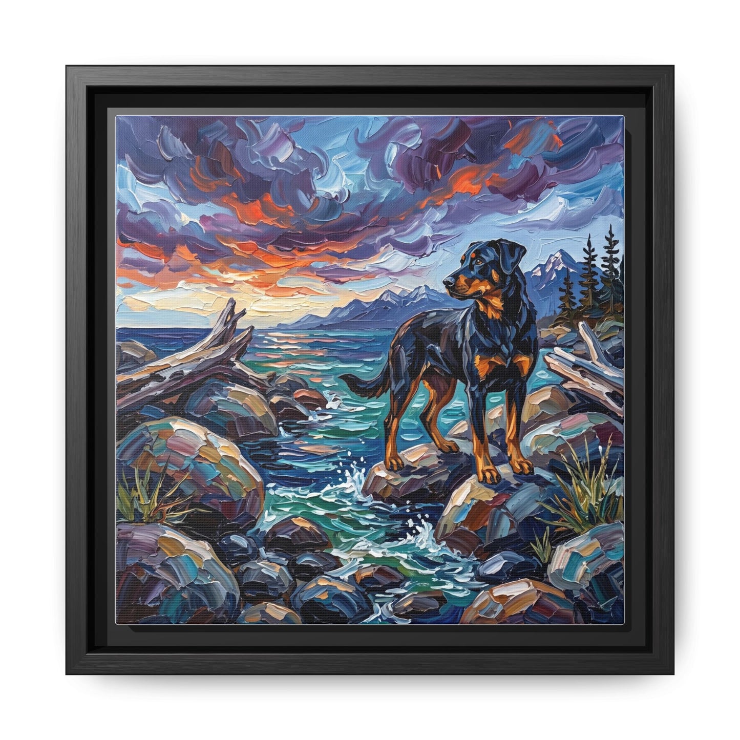 "Beach Day - Beauceron" Framed Canvas Wall Art