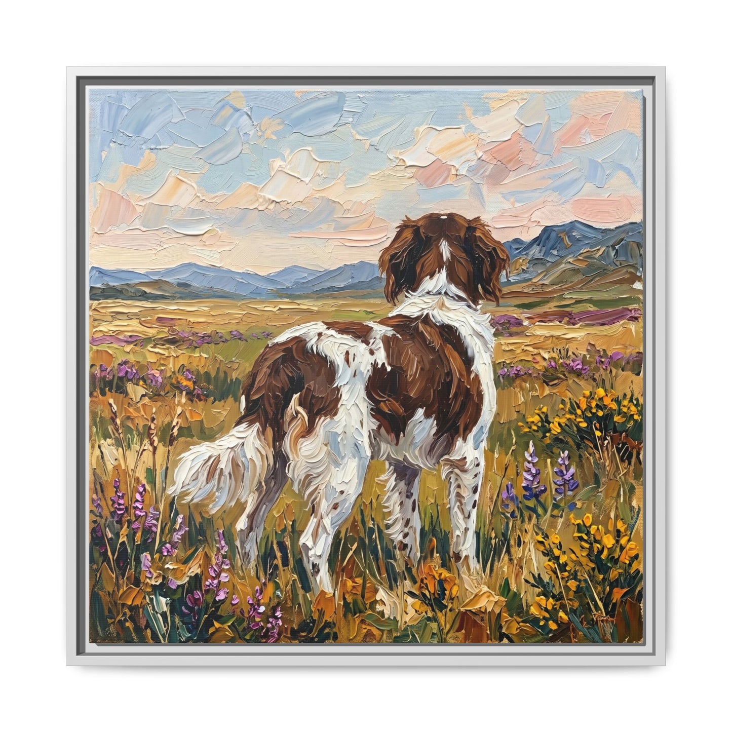 "Amongst The Flowers - Drentsche Patrijshond" Framed Canvas Wall Art