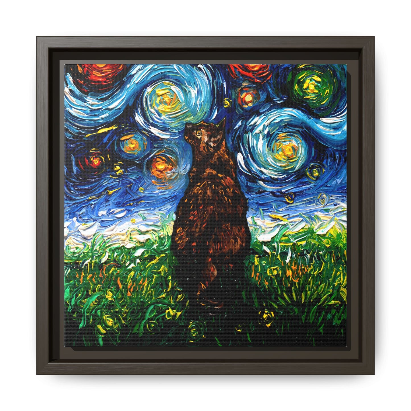 "Tortoiseshell Cat Night" Framed Canvas Wall Art