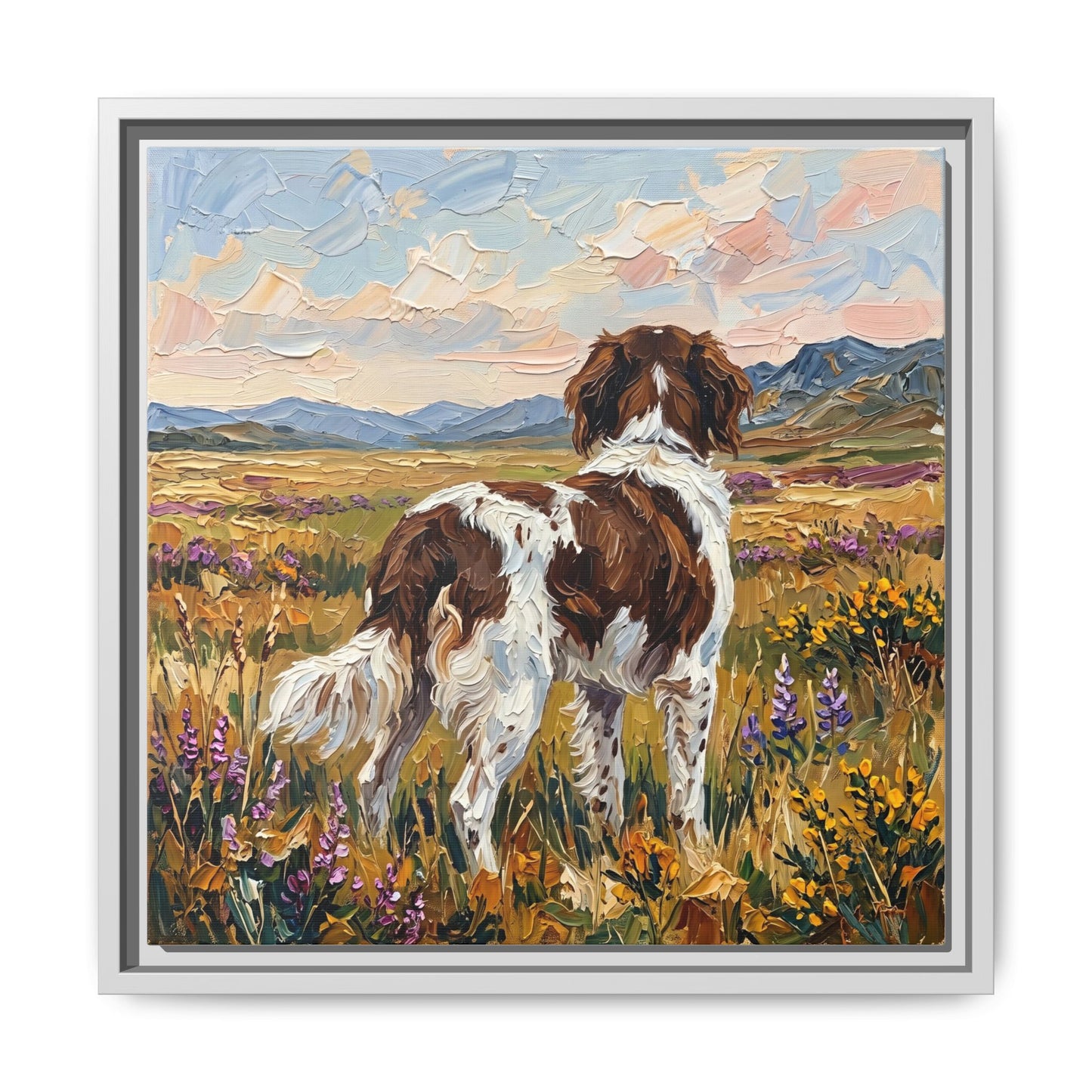 "Amongst The Flowers - Drentsche Patrijshond" Framed Canvas Wall Art