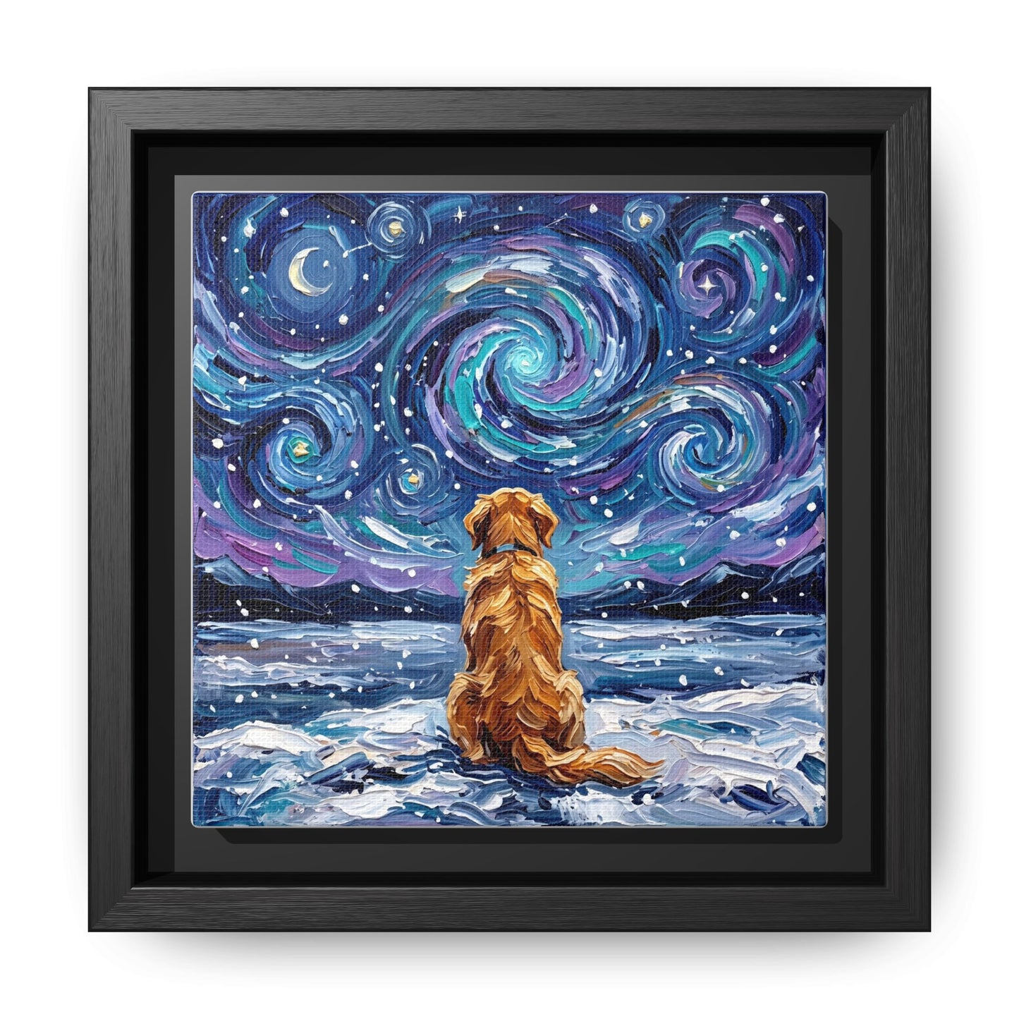 "Snowscape - Golden Retriever" Framed Canvas Wall Art