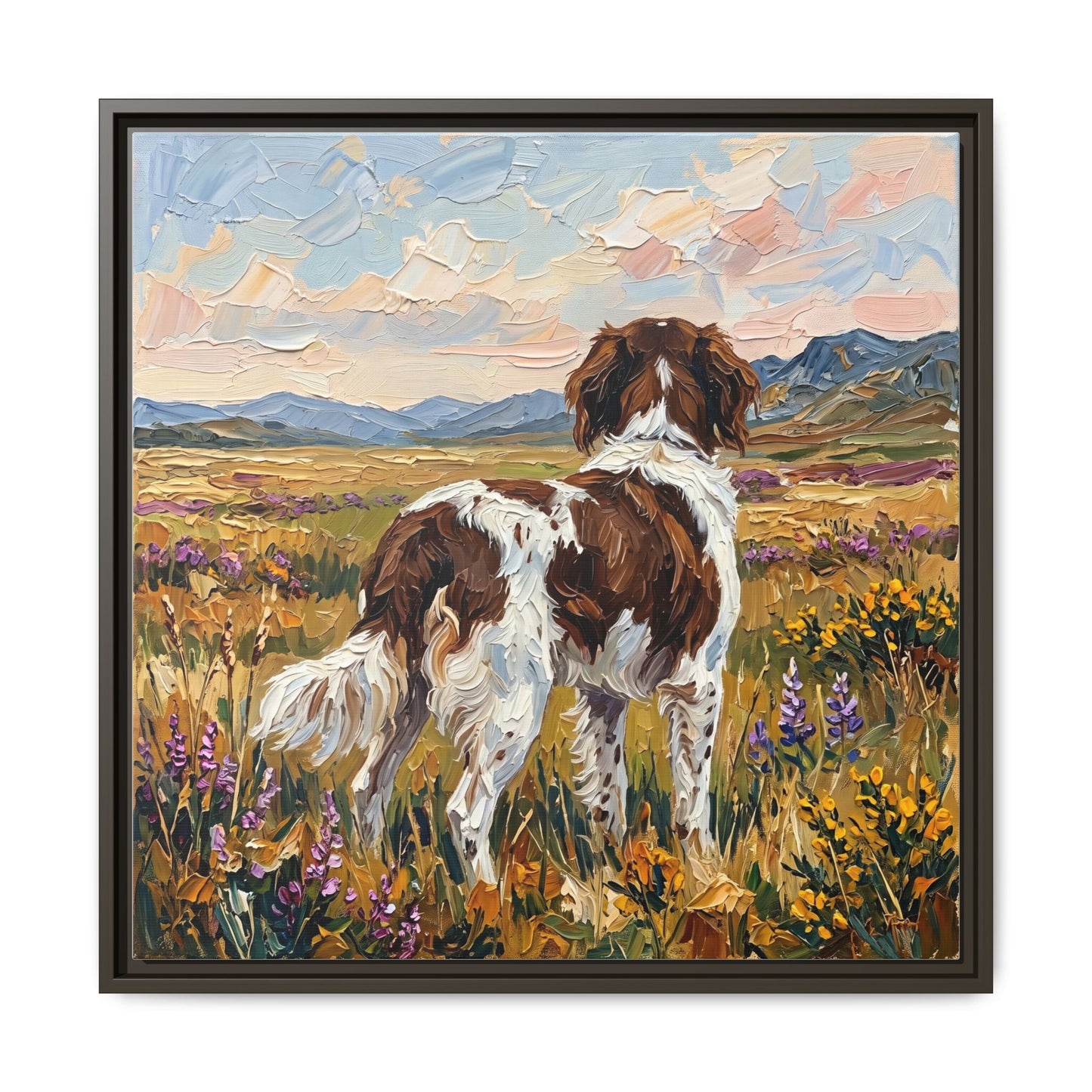 "Amongst The Flowers - Drentsche Patrijshond" Framed Canvas Wall Art