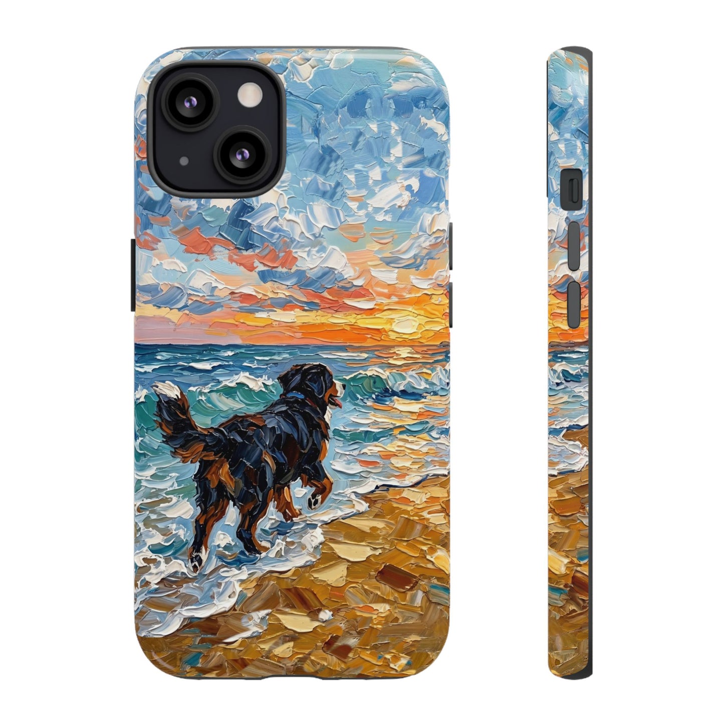 Bernese Mountain Dog Running on the Beach Art Phone Case