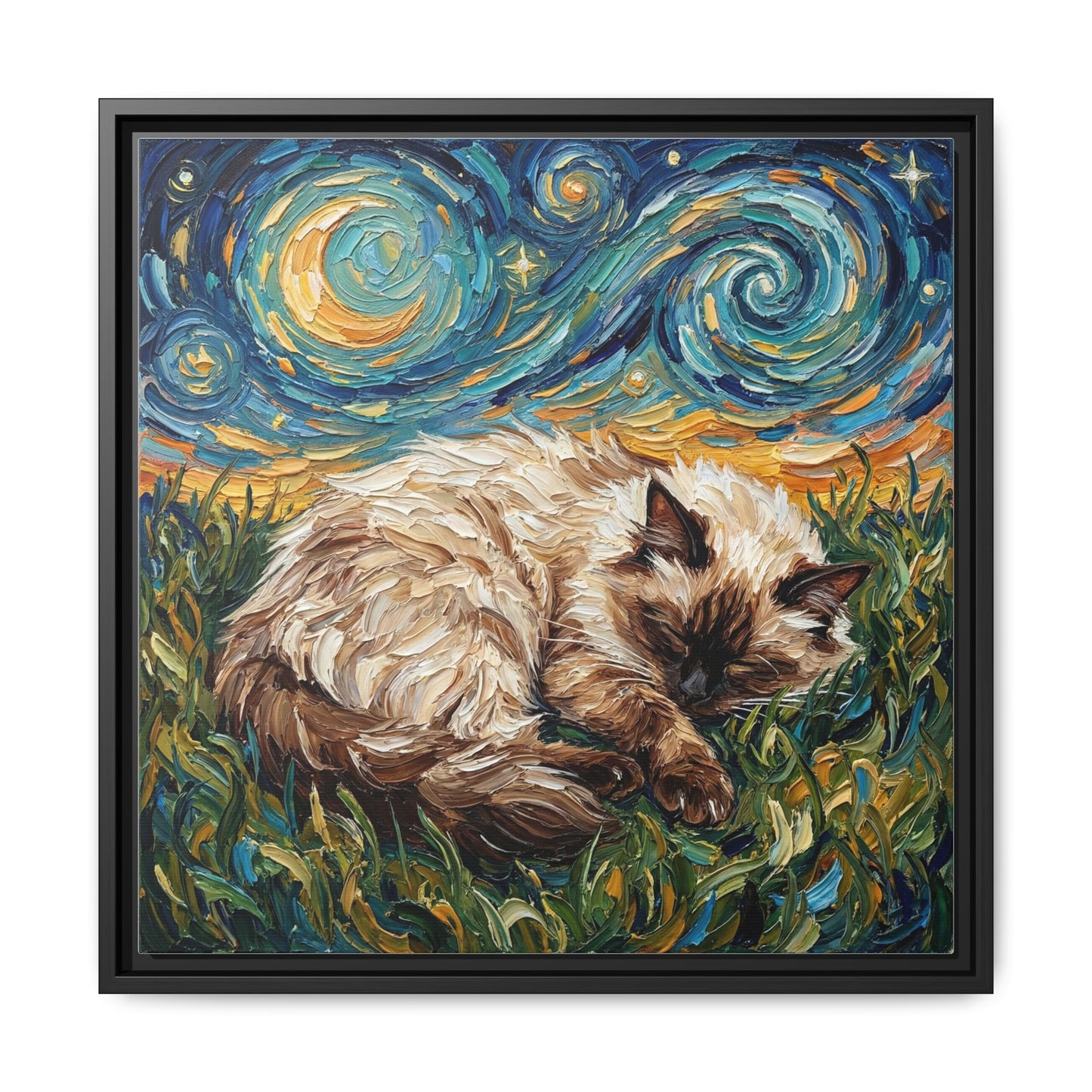 "Sleepy Himalayan Cat Night" Framed Canvas Wall Art