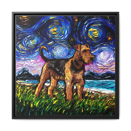 "Airedale Terrier Night" Framed Canvas Wall Art