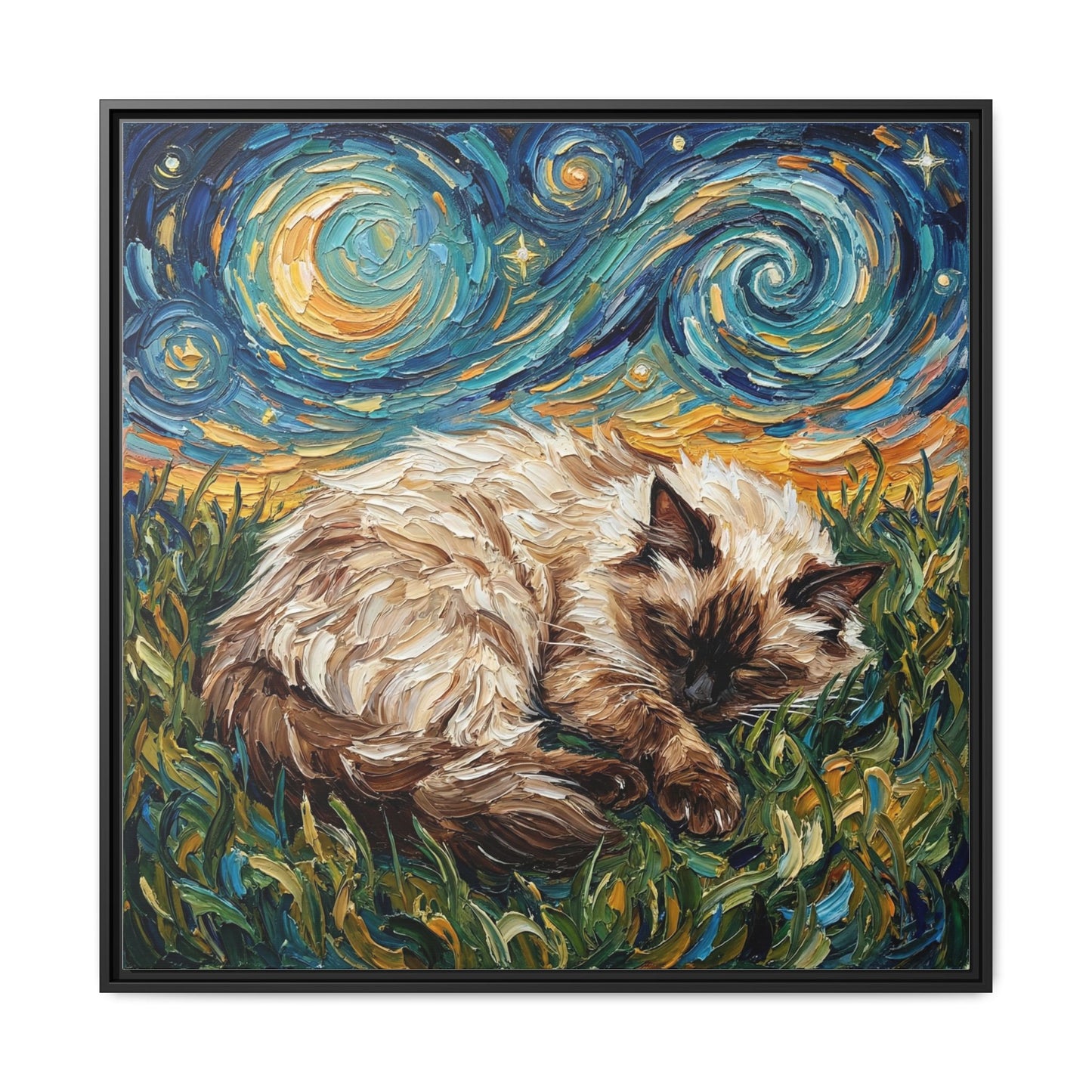 "Sleepy Himalayan Cat Night" Framed Canvas Wall Art