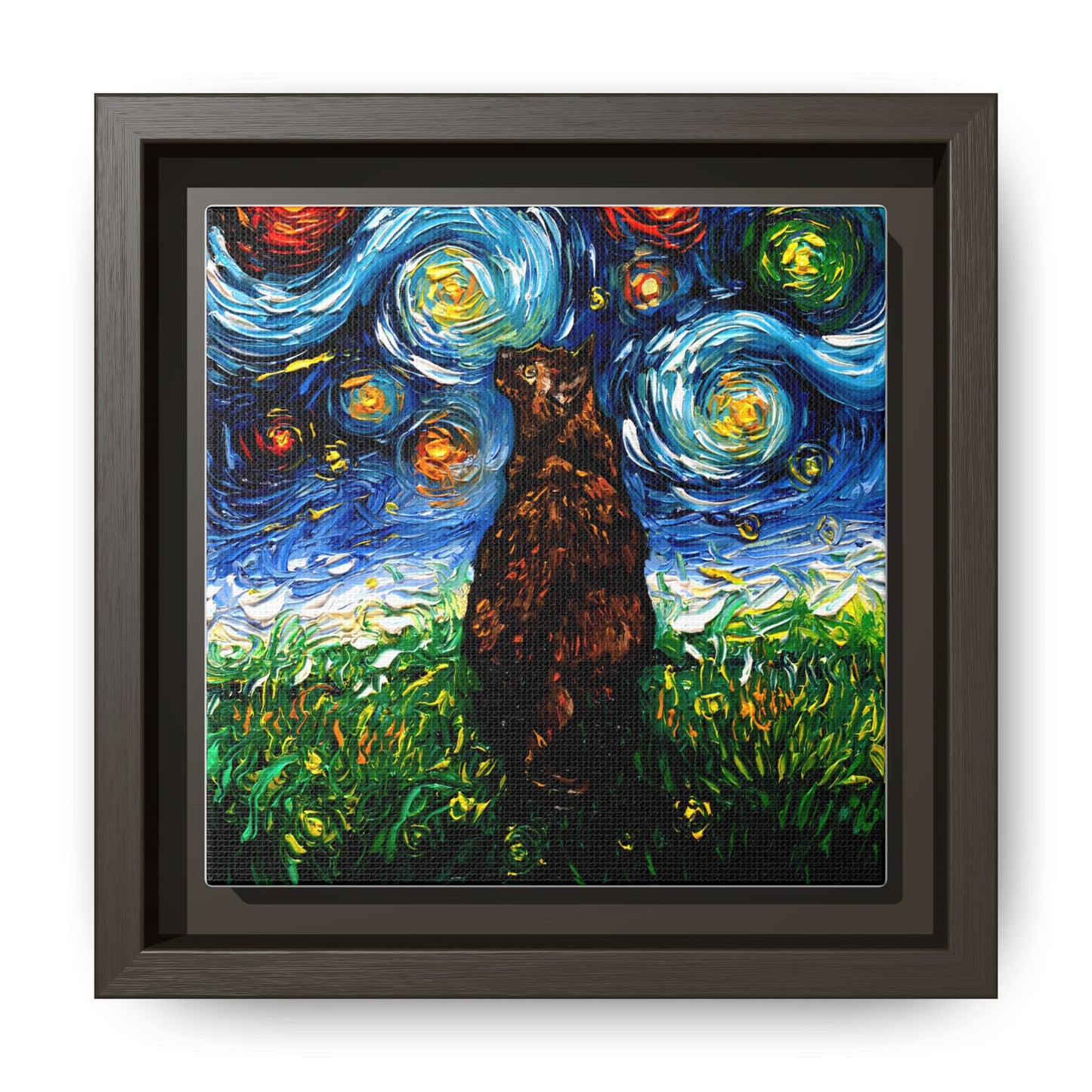 "Tortoiseshell Cat Night" Framed Canvas Wall Art