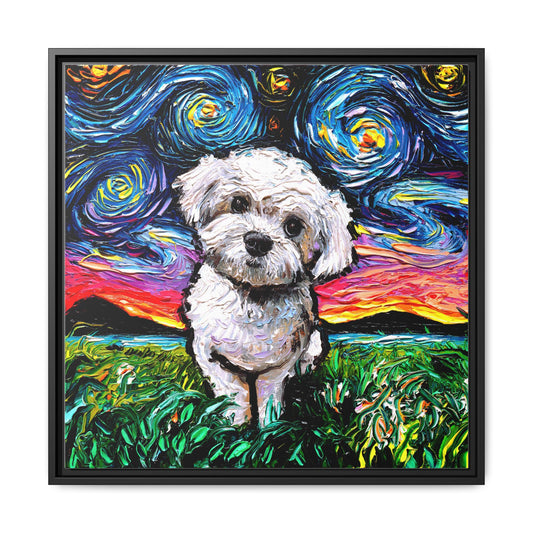 "Maltipoo Night" Framed Canvas Wall Art