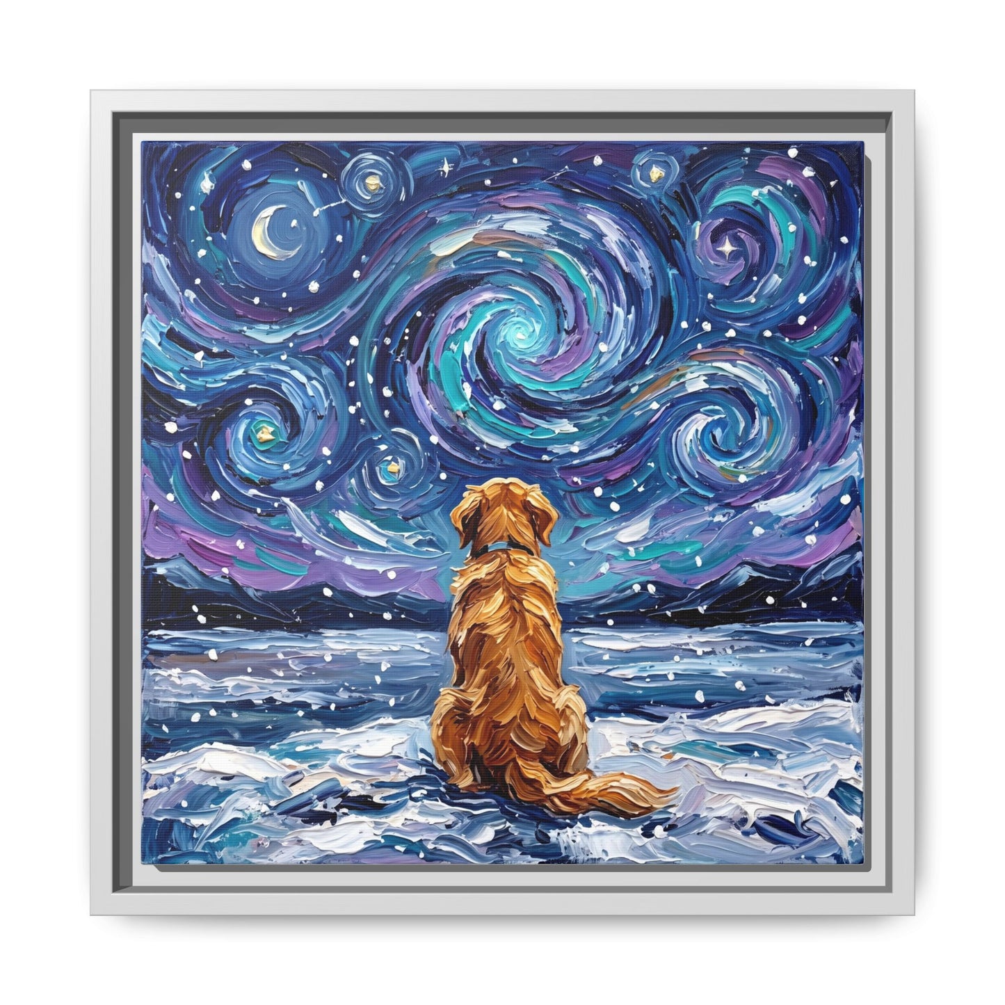 "Snowscape - Golden Retriever" Framed Canvas Wall Art