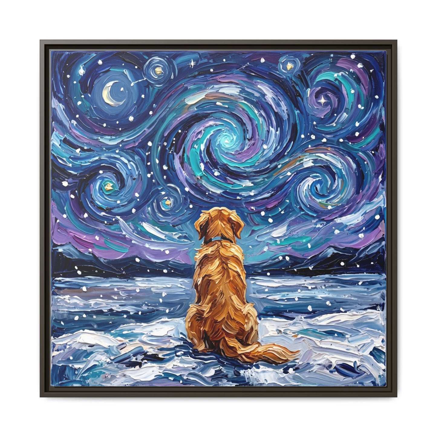 "Snowscape - Golden Retriever" Framed Canvas Wall Art