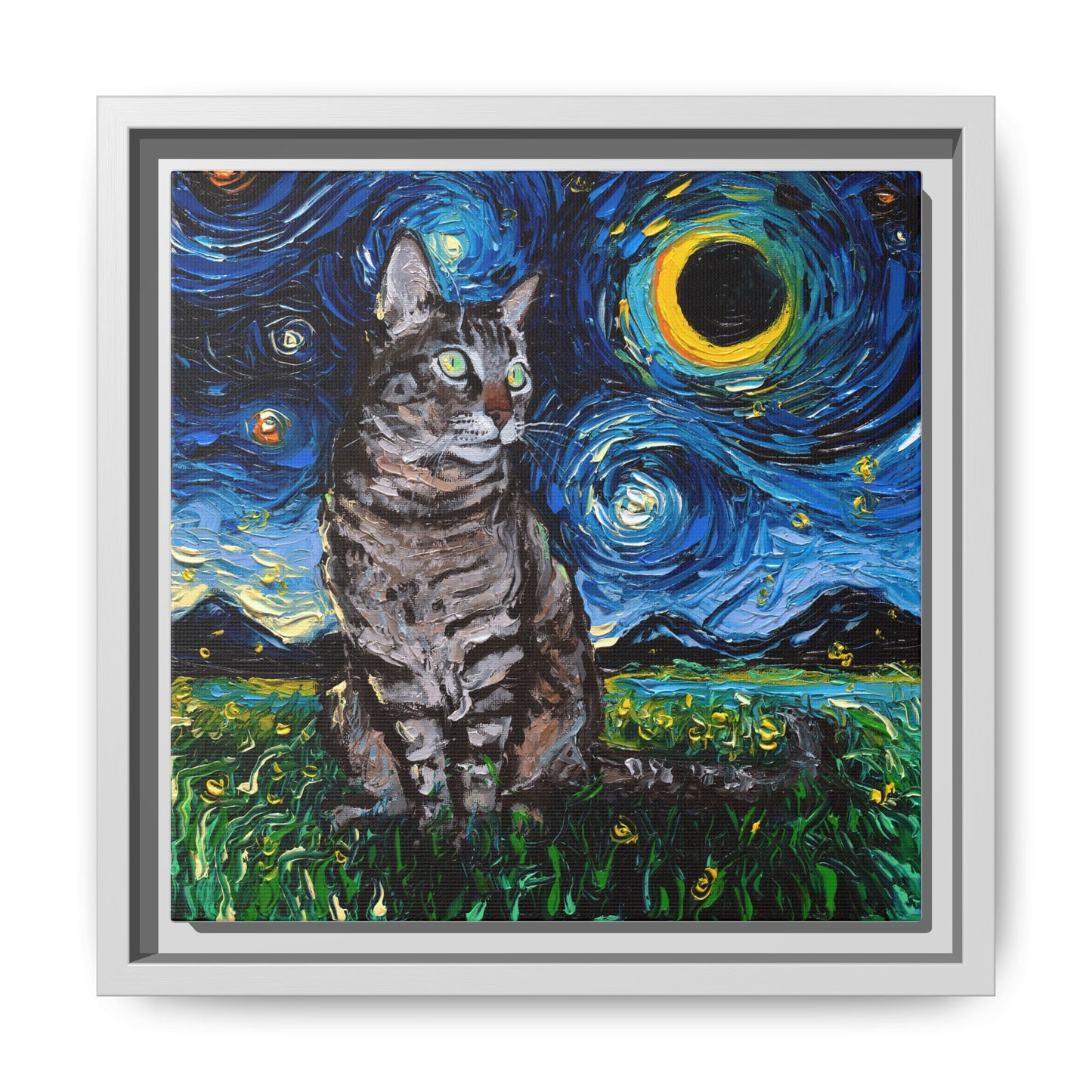 "Tabby Night" Framed Canvas Wall Art