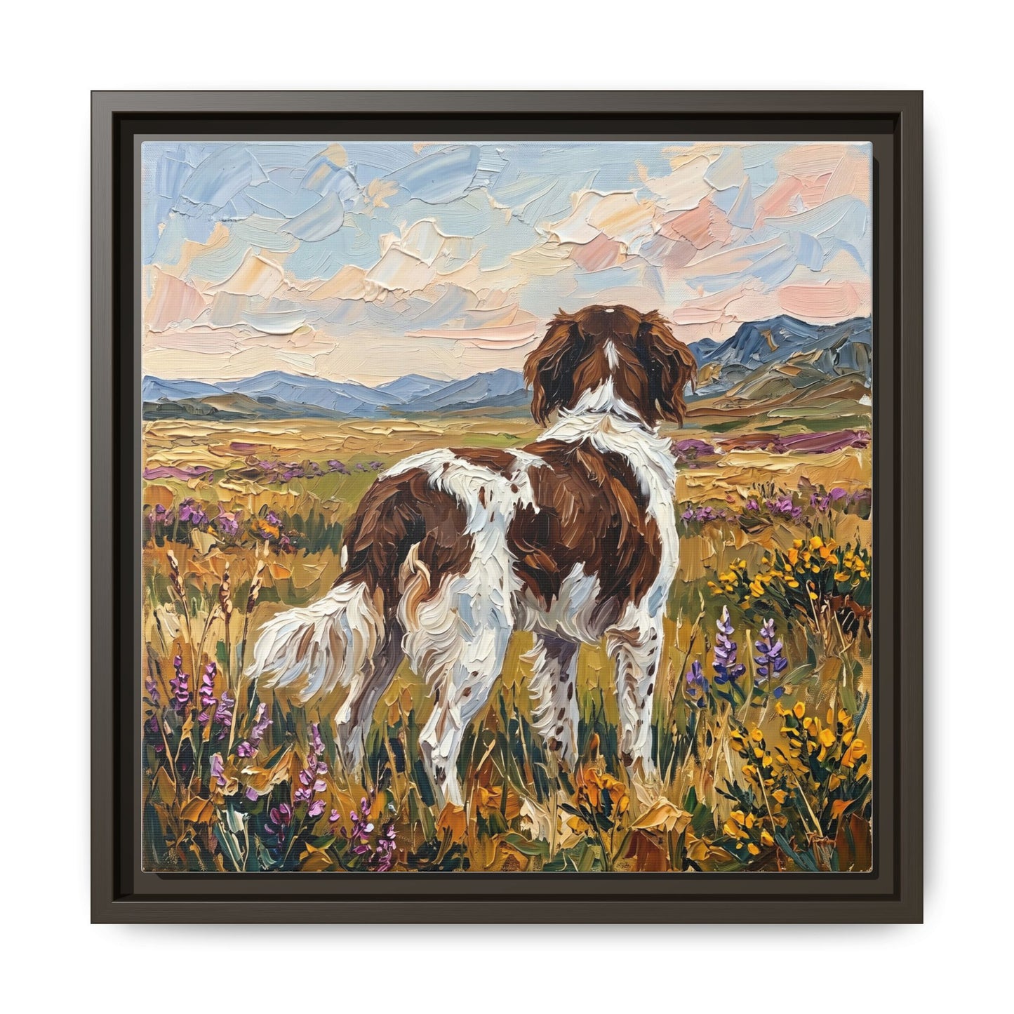 "Amongst The Flowers - Drentsche Patrijshond" Framed Canvas Wall Art