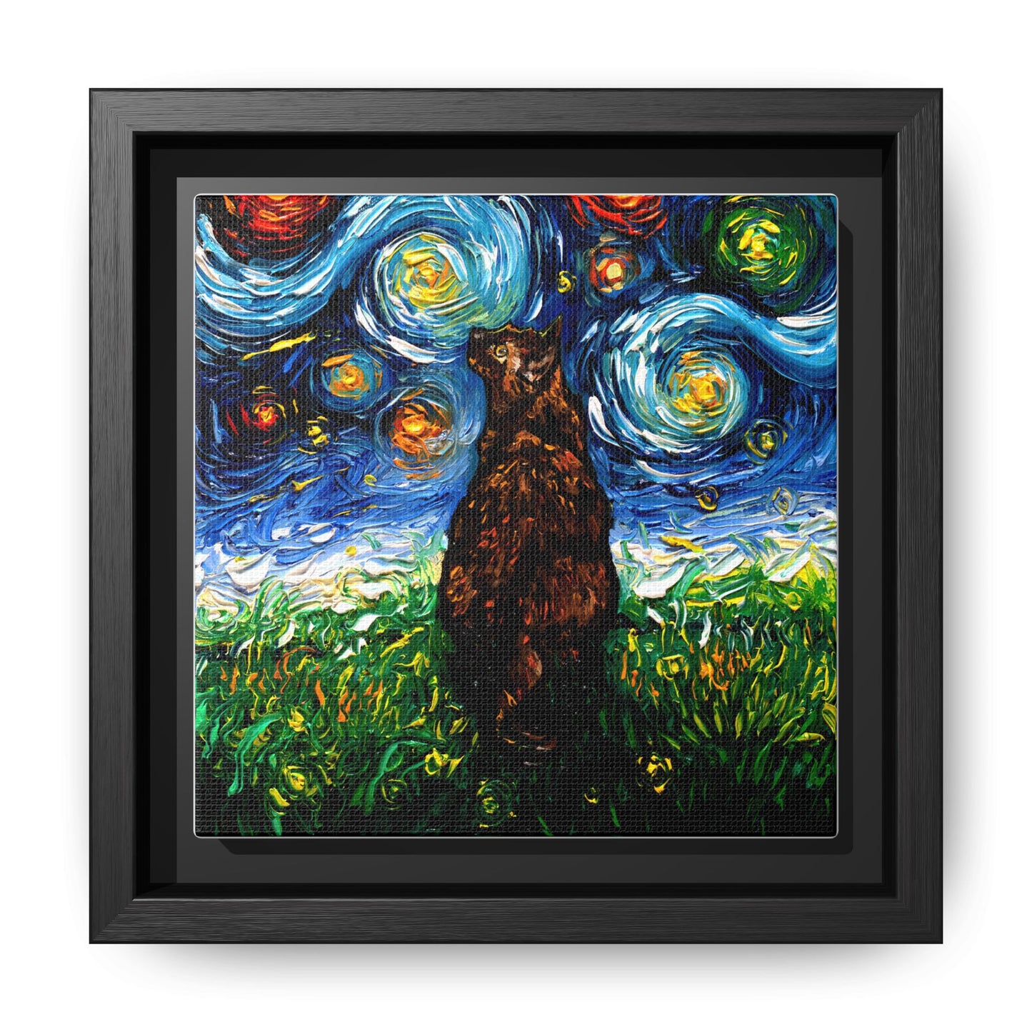 "Tortoiseshell Cat Night" Framed Canvas Wall Art
