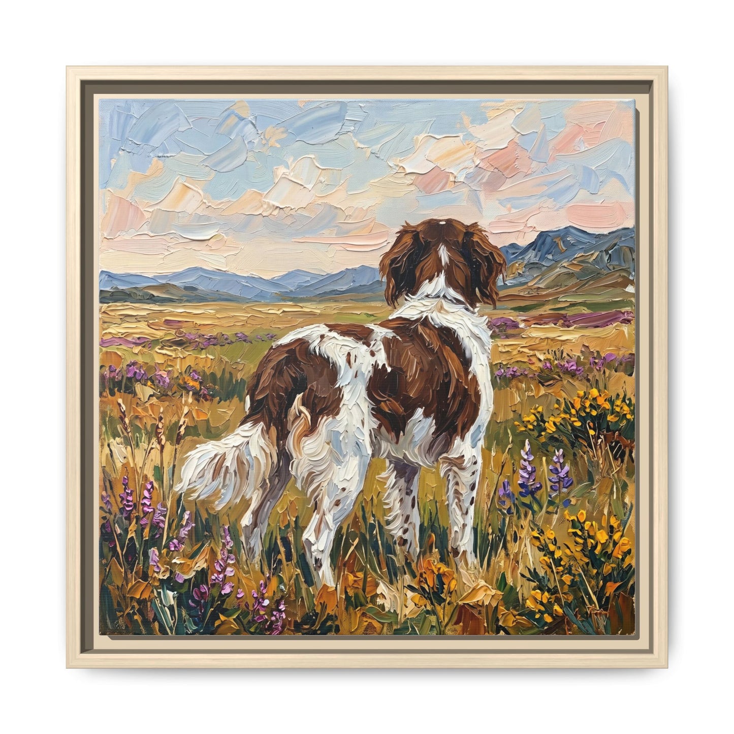 "Amongst The Flowers - Drentsche Patrijshond" Framed Canvas Wall Art