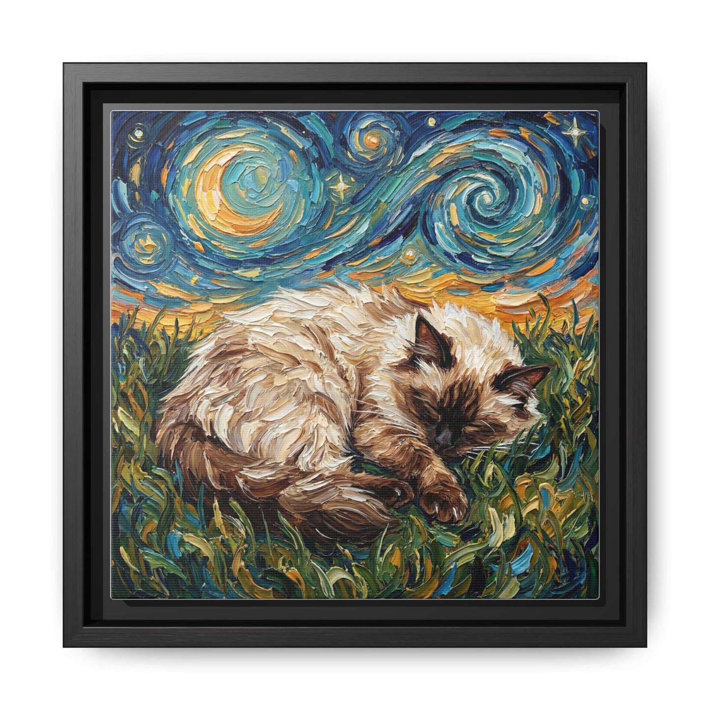 "Sleepy Himalayan Cat Night" Framed Canvas Wall Art