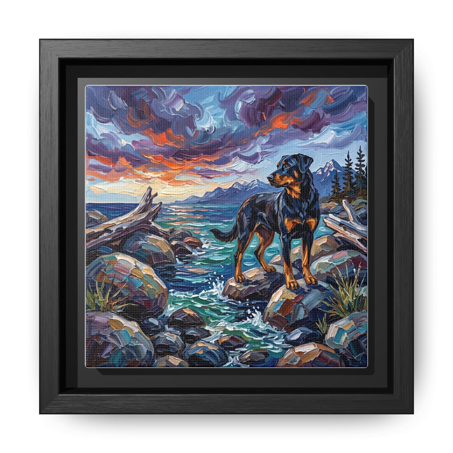 "Beach Day - Beauceron" Framed Canvas Wall Art