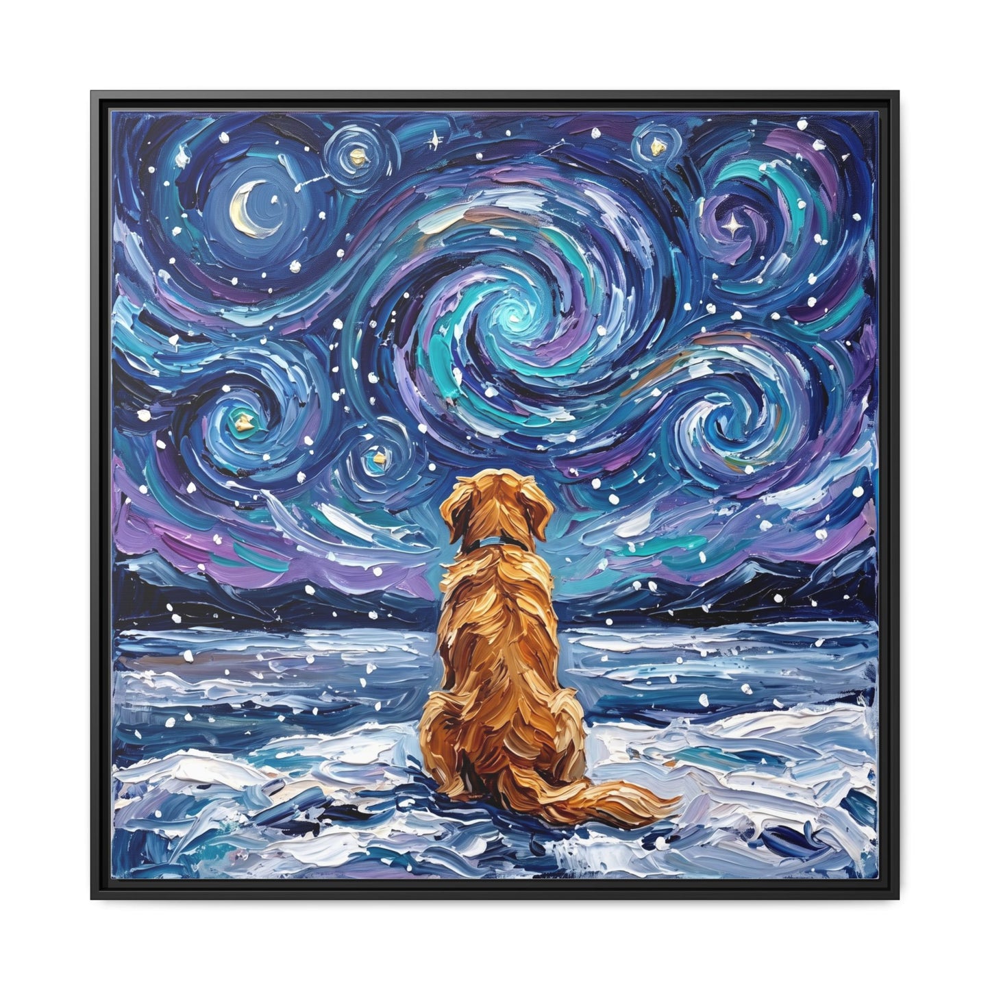 "Snowscape - Golden Retriever" Framed Canvas Wall Art