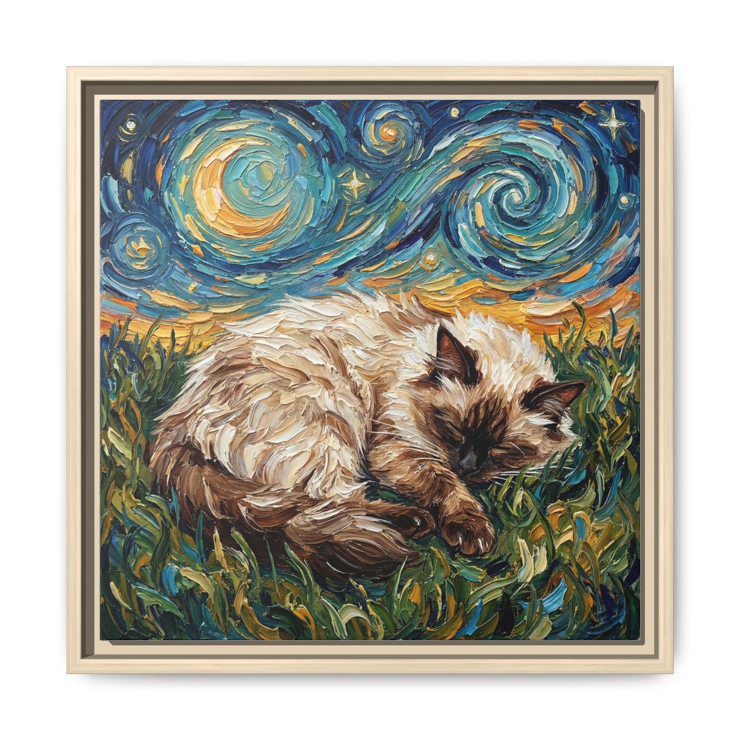 "Sleepy Himalayan Cat Night" Framed Canvas Wall Art