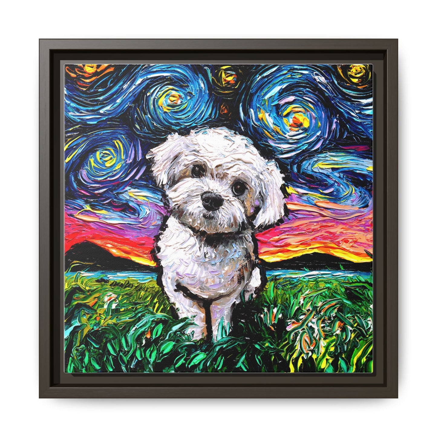 "Maltipoo Night" Framed Canvas Wall Art