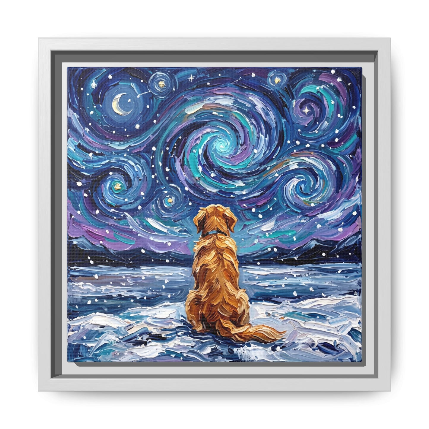"Snowscape - Golden Retriever" Framed Canvas Wall Art