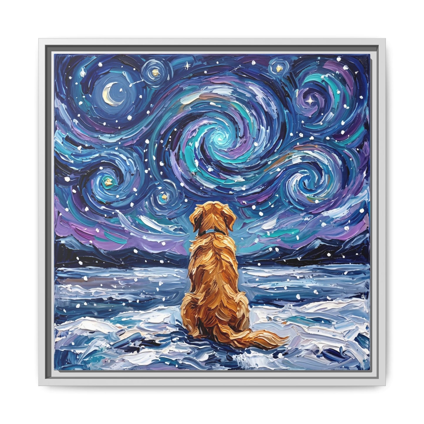 "Snowscape - Golden Retriever" Framed Canvas Wall Art