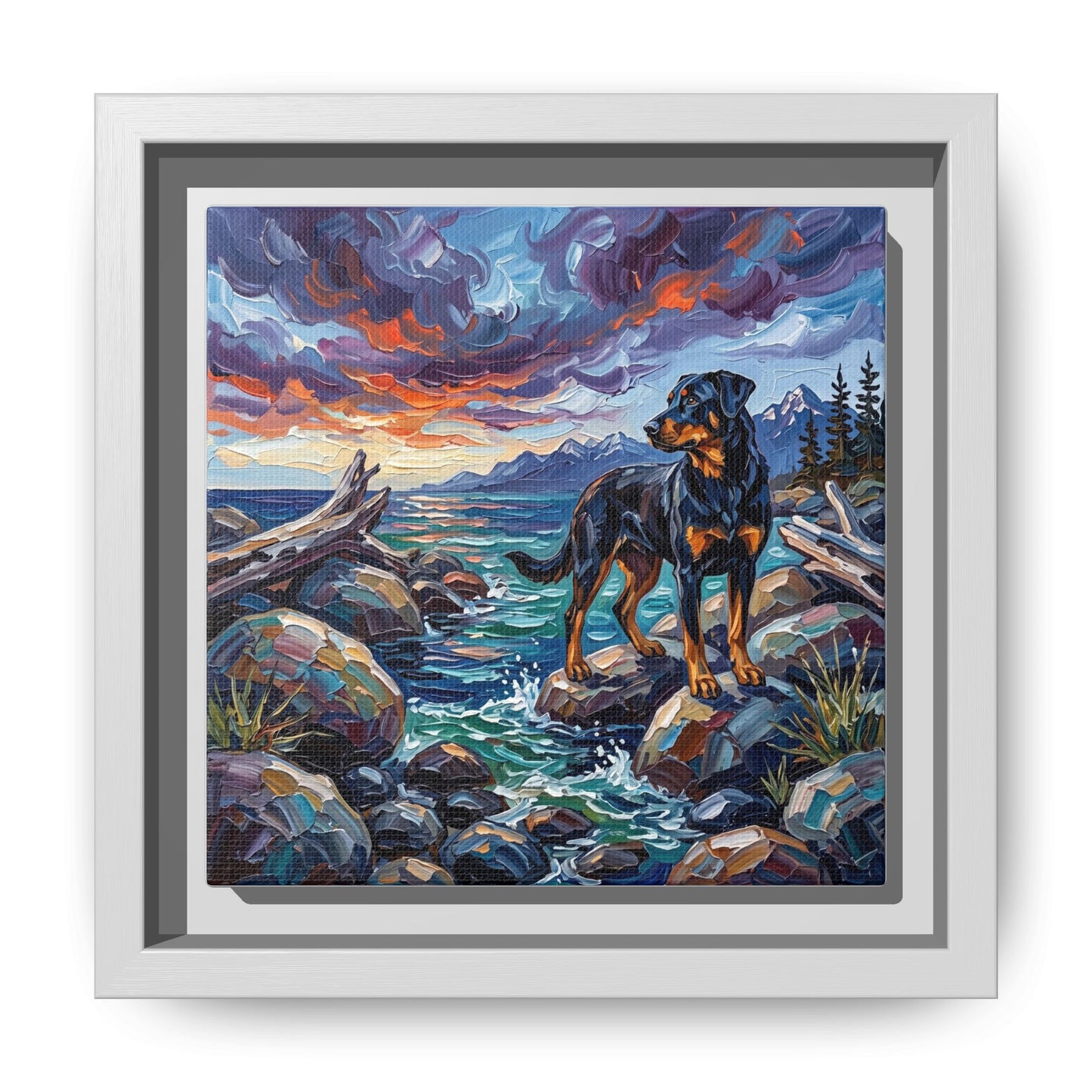 "Beach Day - Beauceron" Framed Canvas Wall Art