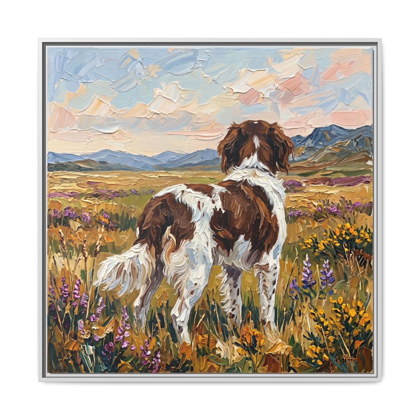 "Amongst The Flowers - Drentsche Patrijshond" Framed Canvas Wall Art