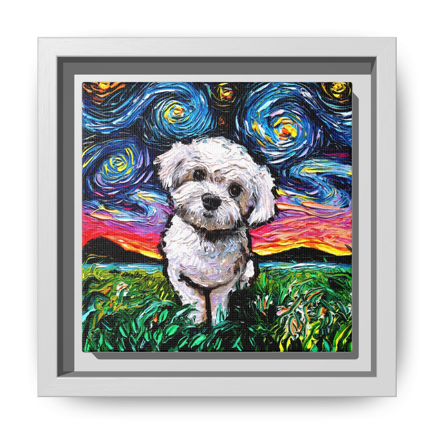 "Maltipoo Night" Framed Canvas Wall Art