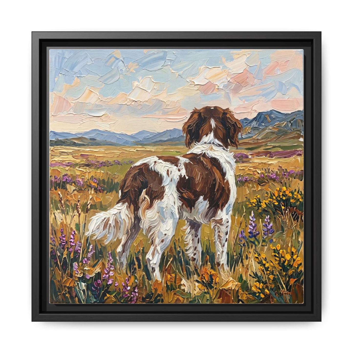 "Amongst The Flowers - Drentsche Patrijshond" Framed Canvas Wall Art