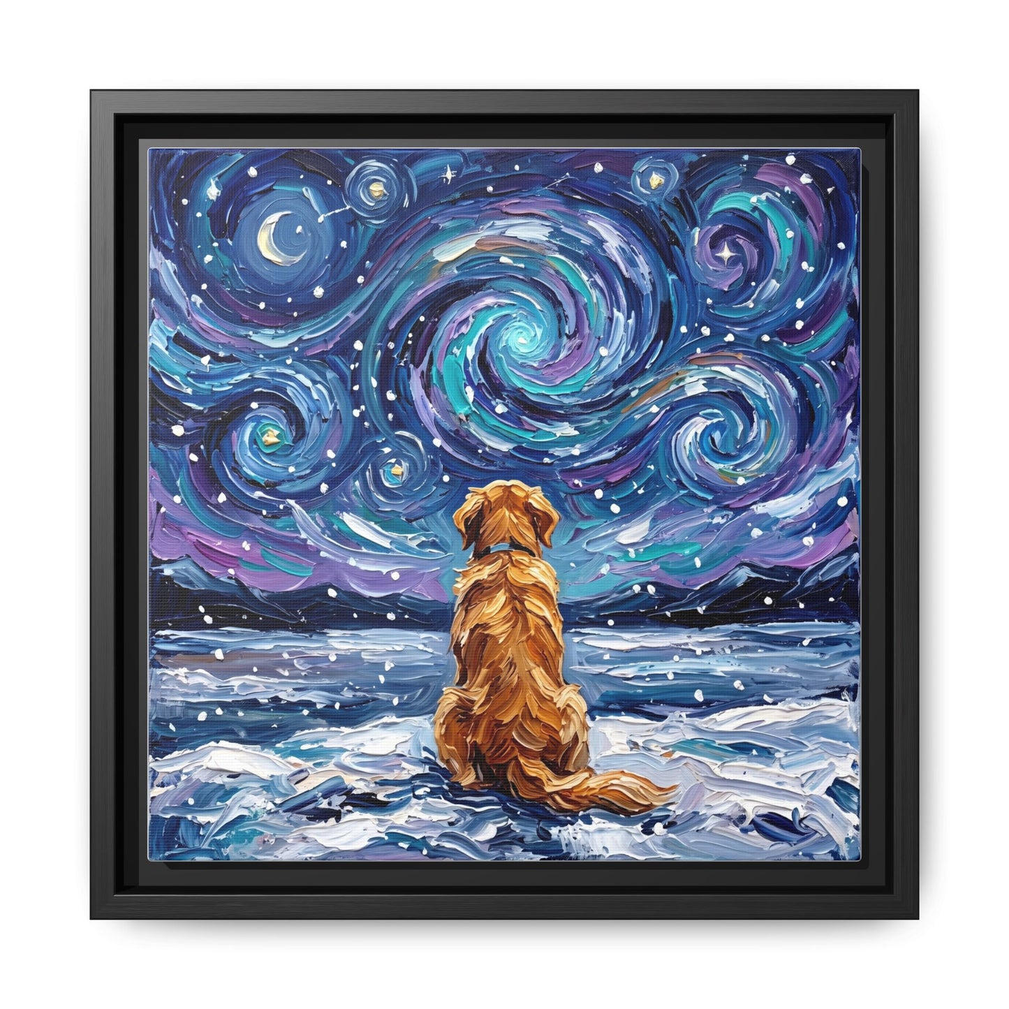 "Snowscape - Golden Retriever" Framed Canvas Wall Art