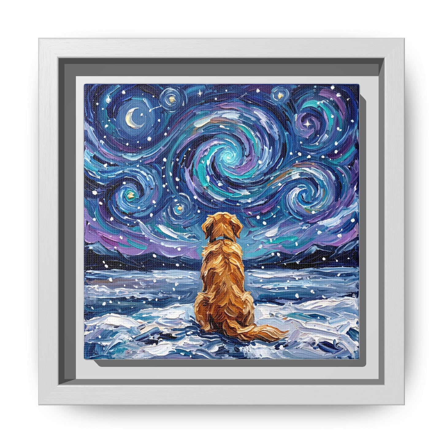 "Snowscape - Golden Retriever" Framed Canvas Wall Art