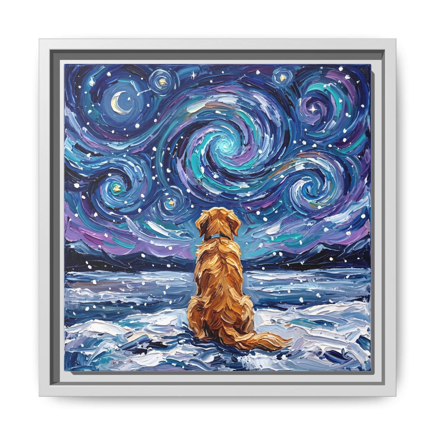 "Snowscape - Golden Retriever" Framed Canvas Wall Art