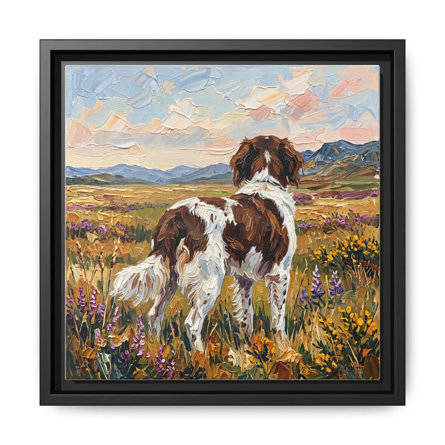 "Amongst The Flowers - Drentsche Patrijshond" Framed Canvas Wall Art