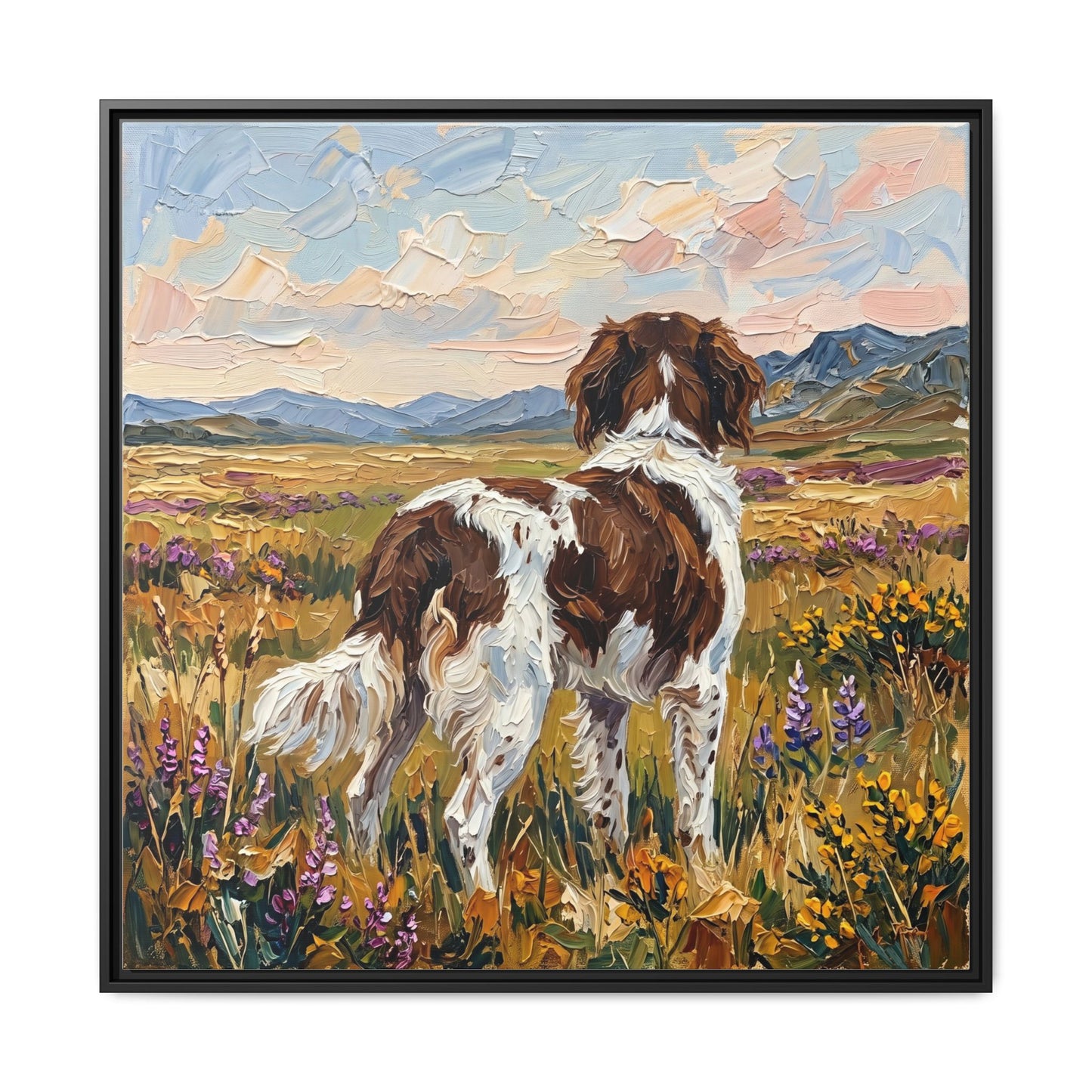 "Amongst The Flowers - Drentsche Patrijshond" Framed Canvas Wall Art