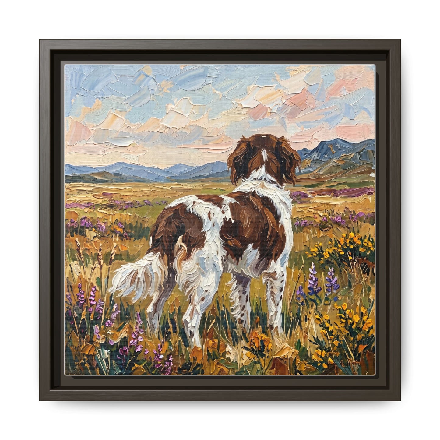 "Amongst The Flowers - Drentsche Patrijshond" Framed Canvas Wall Art
