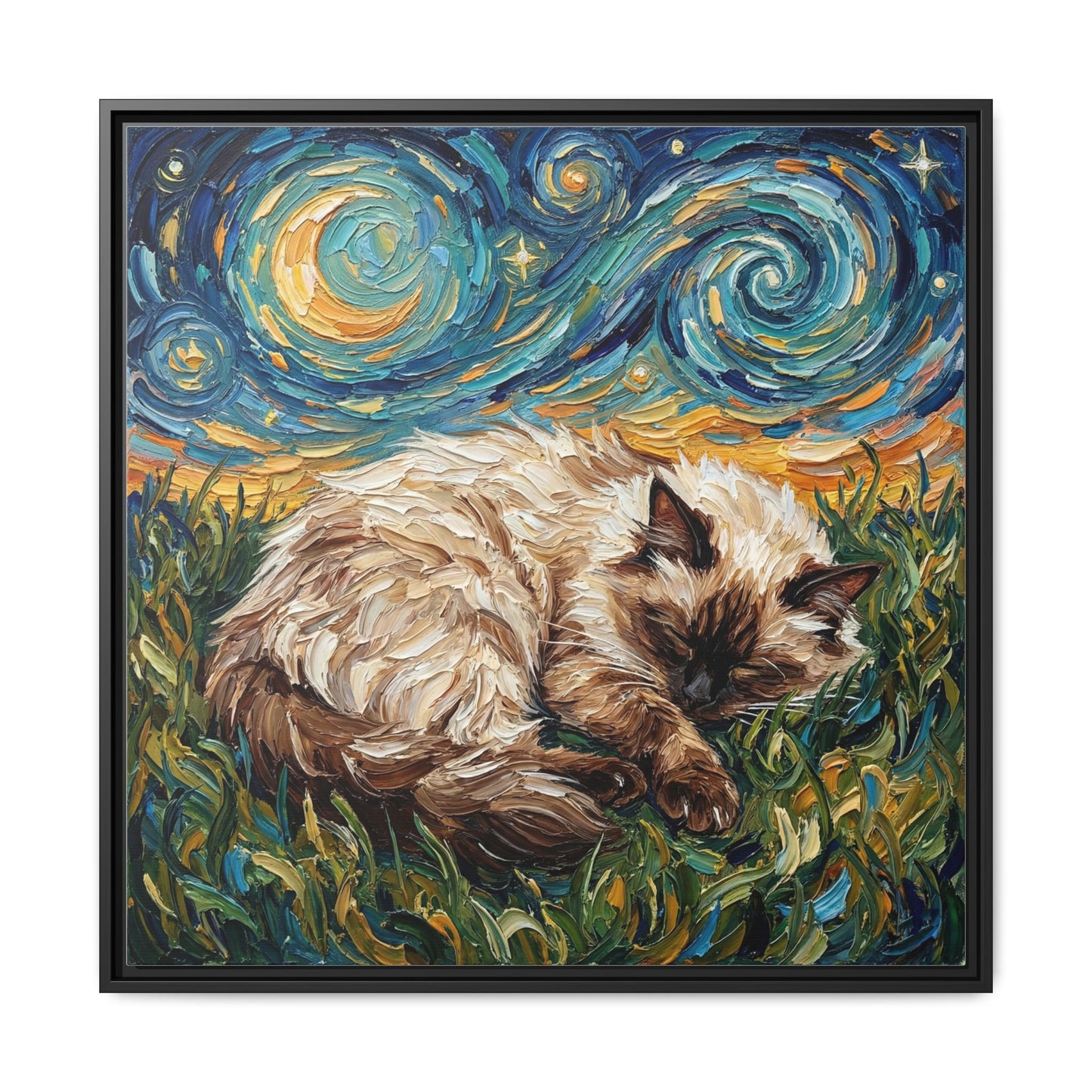 "Sleepy Himalayan Cat Night" Framed Canvas Wall Art