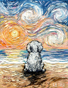 Beach Days - Bichon Frise, 11x14 inches oil on canvas