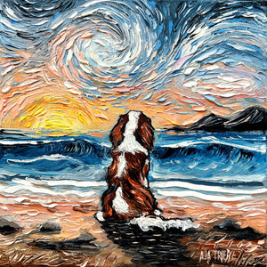 Beach Days - Cavalier King Charles Spaniel, 12x12 inches oil on canvas