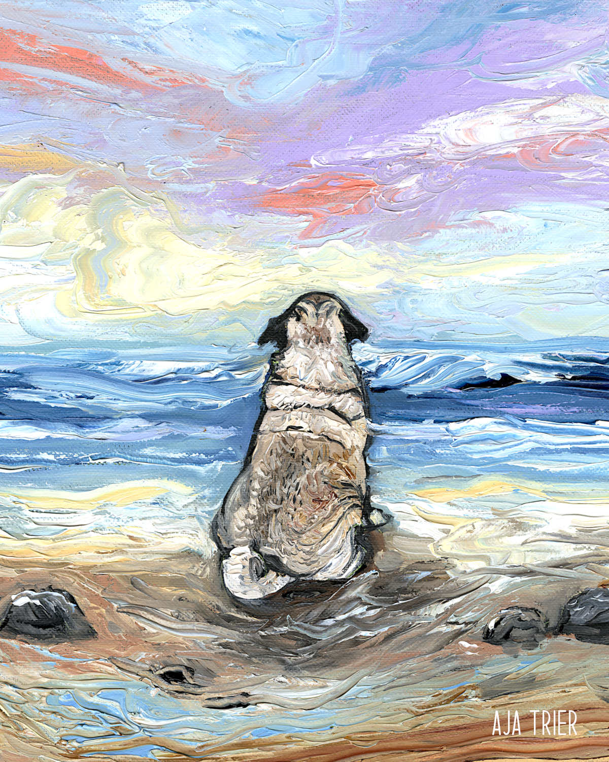 Beach Day Pug at the Shore Unframed Paper Prints