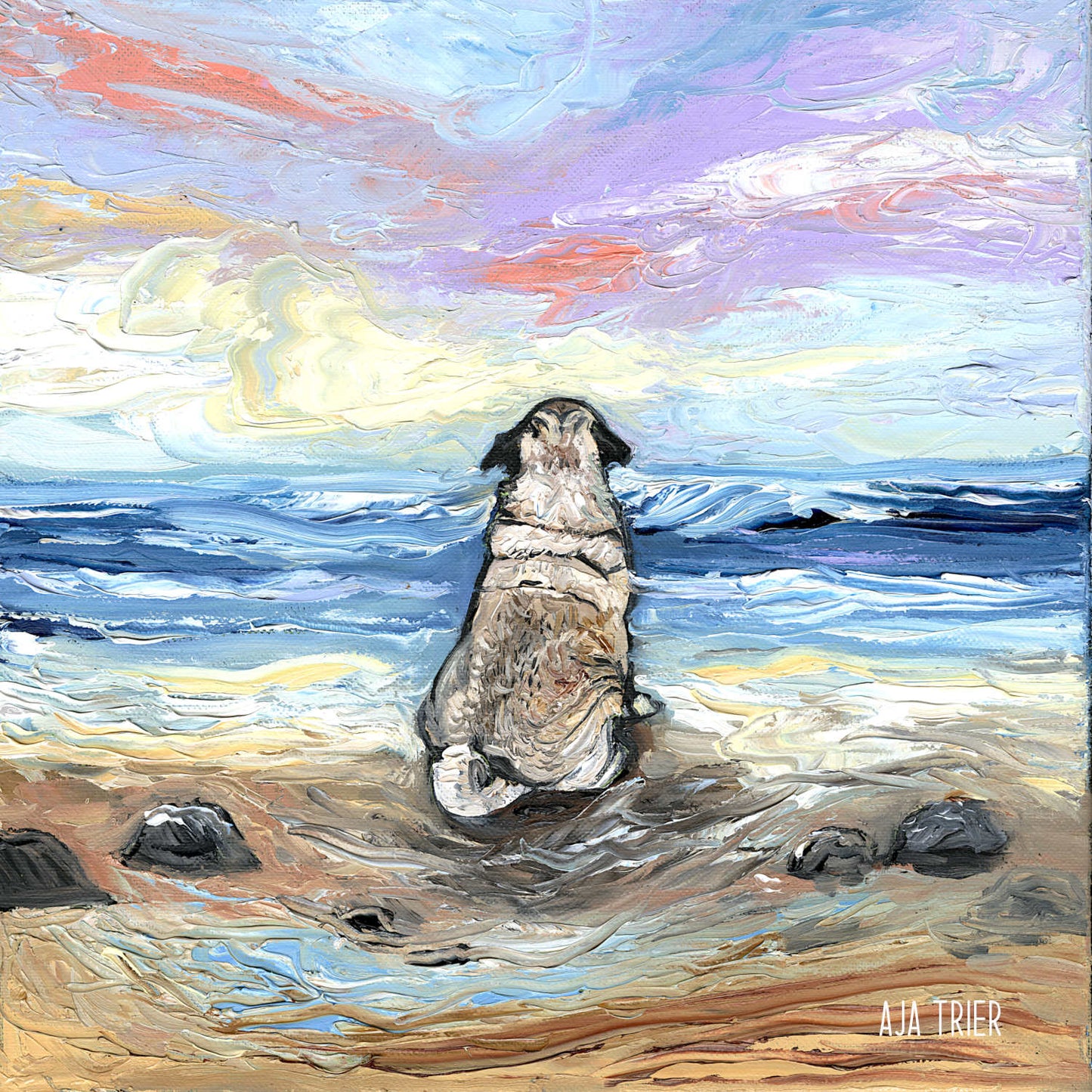 Beach Day Pug at the Shore Unframed Paper Prints