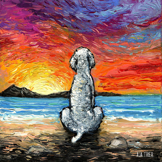 Beach Days - White Poodle, 12x12 inches oil on canvas