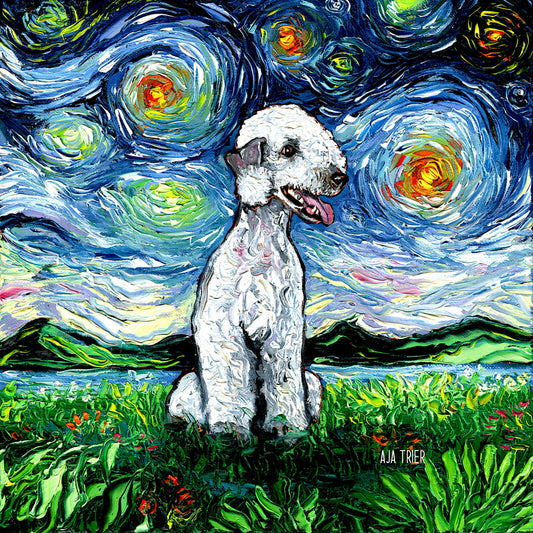 Bedlington Terrier Night, 12x12 inches oil on canvas