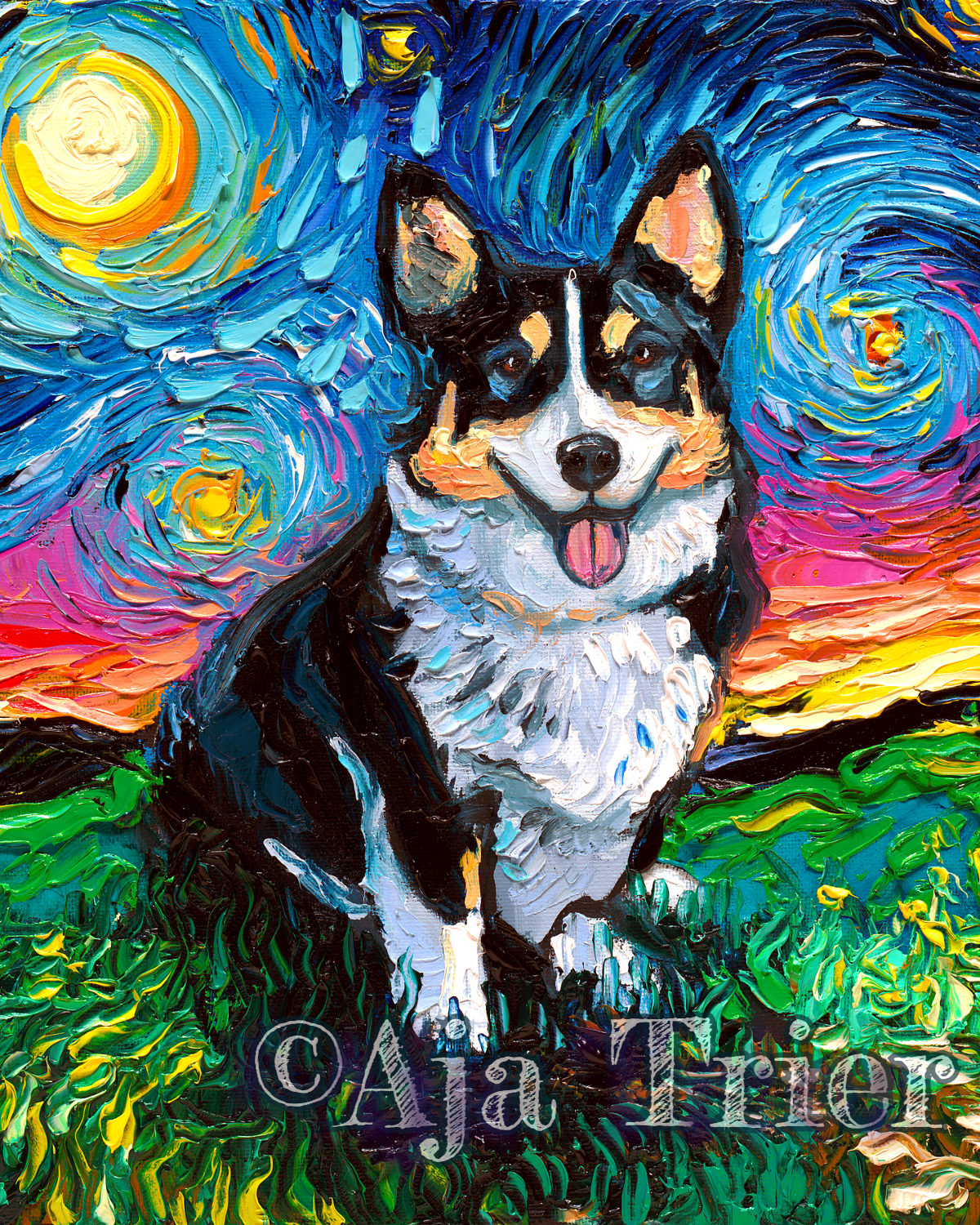 Tri Color Corgi Starry Night Unframed Paper Prints