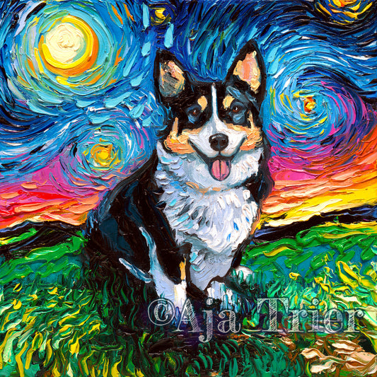 Tri Color Corgi Starry Night Unframed Paper Prints